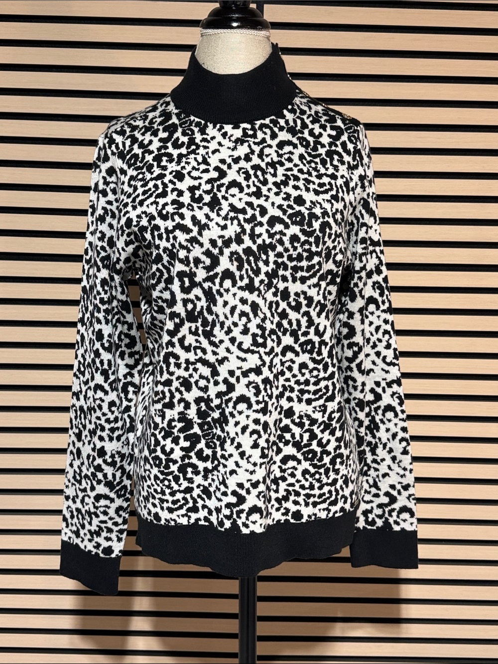 Calvin Klein Black & White Leopard Turtleneck Sweater